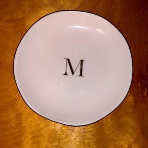 Imperfect circle white and gold letter M jewelry holder dish Eccolo 2022 edition